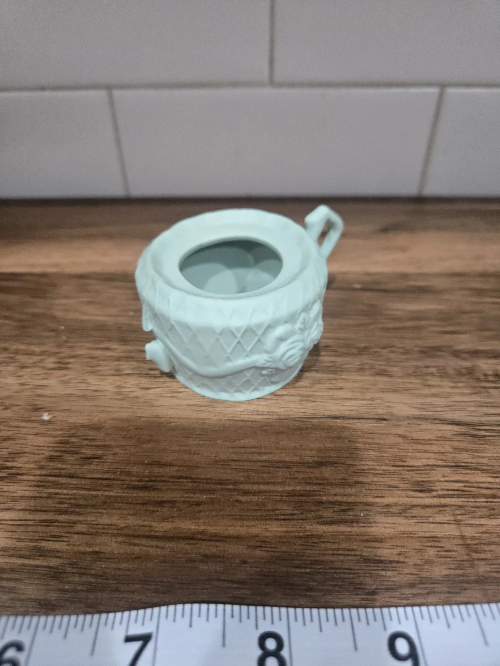 Mint Green Ceramic Tea Set with Floral Relief